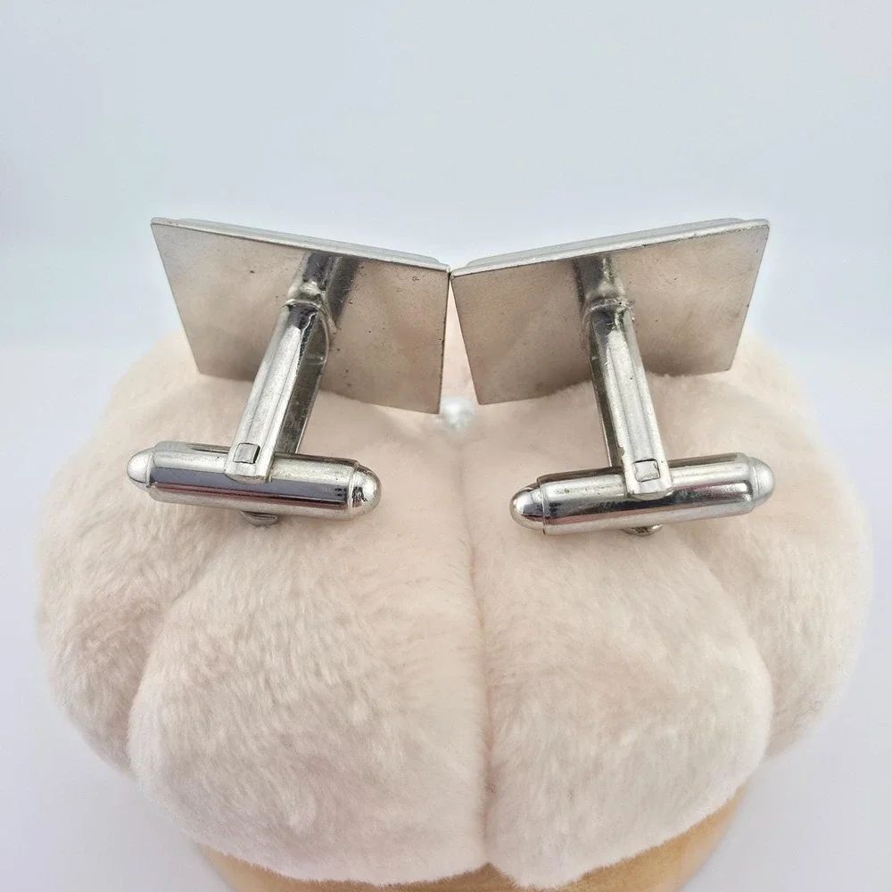 Vintage 75 Yr Old Cufflinks Black Onyx Stone Marcasite Accents Silver Plate